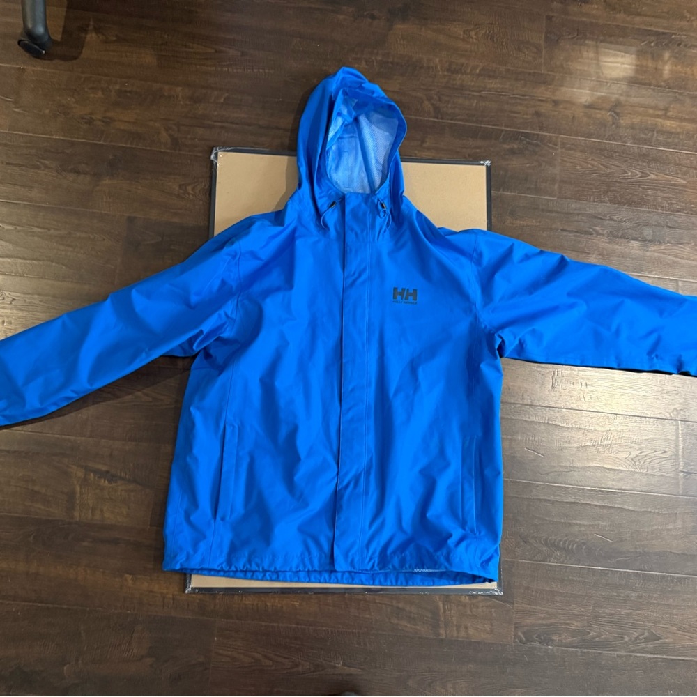 Helly Hansen Waterproof Hooded Rain Jacket Blue Men’s 2XL Excellent